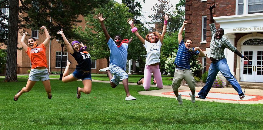 College students jump